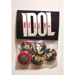 Billy Idol Lot Of 5 Badges Pinback Buttons Original New Wave Punk Rock Vintage